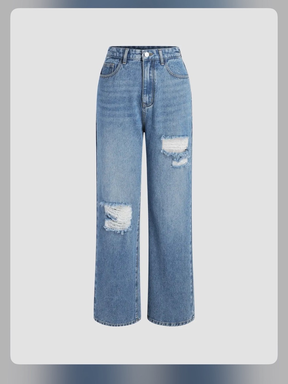 Women's Mid-Rise Wide-Leg Distressed Jeans - Light Blue